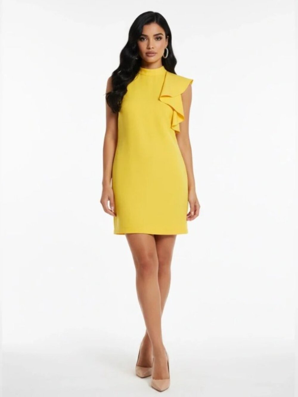 NWT TRINA TURK Women's Yellow Halter Ruffle Neck Knee Length Dress 10